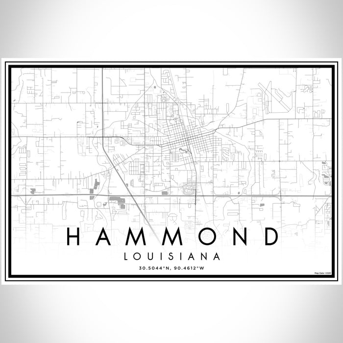 Hammond Louisiana Map Print Landscape Orientation in Classic Style With Shaded Background