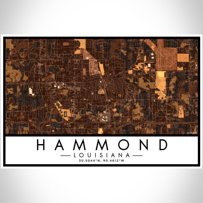 Hammond Louisiana Map Print Landscape Orientation in Ember Style With Shaded Background