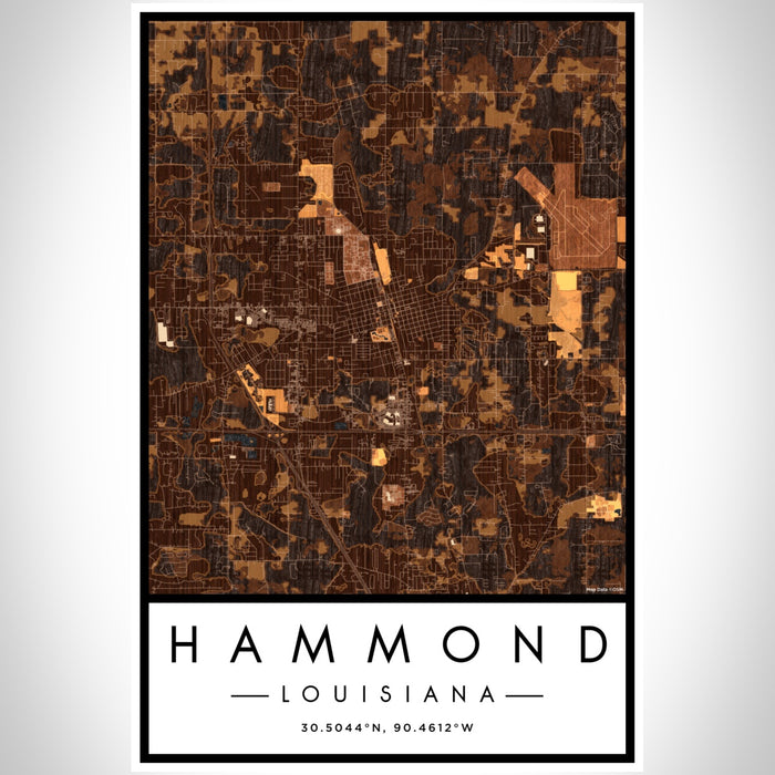 Hammond Louisiana Map Print Portrait Orientation in Ember Style With Shaded Background
