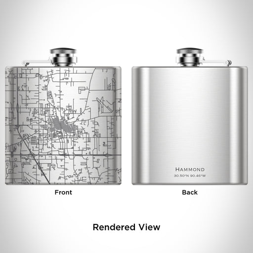 Rendered View of Hammond Louisiana Map Engraving on 6oz Stainless Steel Flask