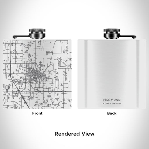 Rendered View of Hammond Louisiana Map Engraving on 6oz Stainless Steel Flask in White