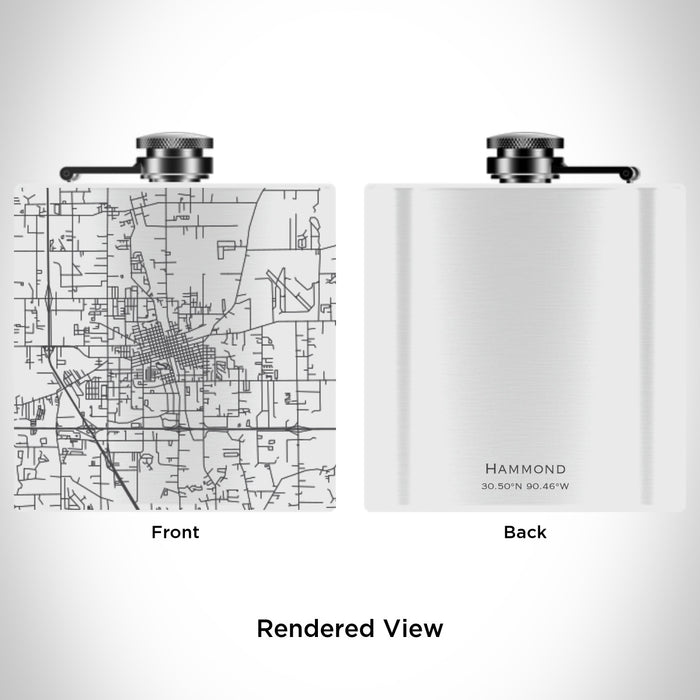 Rendered View of Hammond Louisiana Map Engraving on 6oz Stainless Steel Flask in White