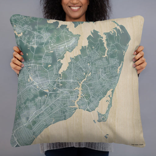 Person holding 22x22 Custom Hampton Virginia Map Throw Pillow in Afternoon