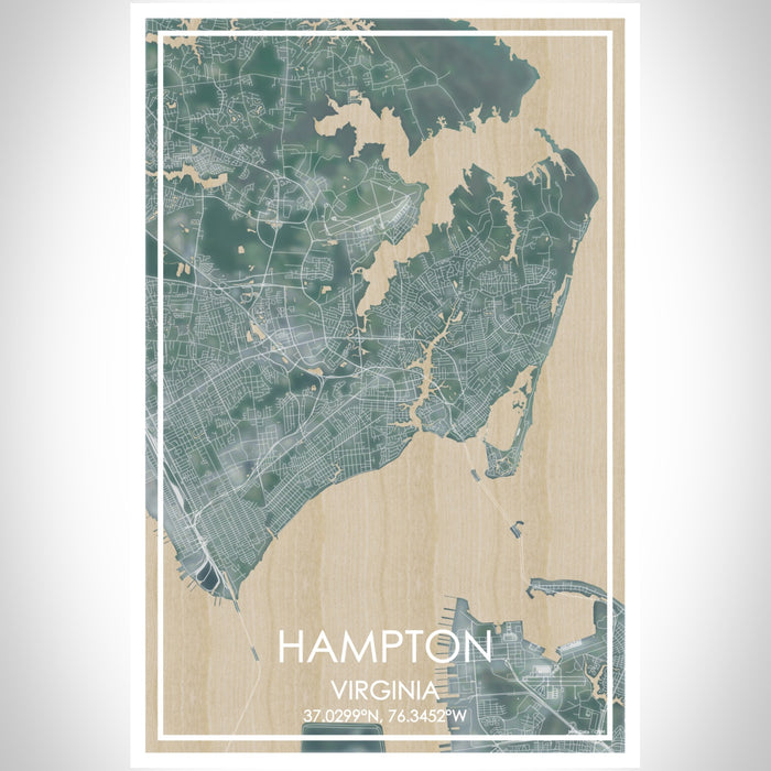Hampton Virginia Map Print Portrait Orientation in Afternoon Style With Shaded Background