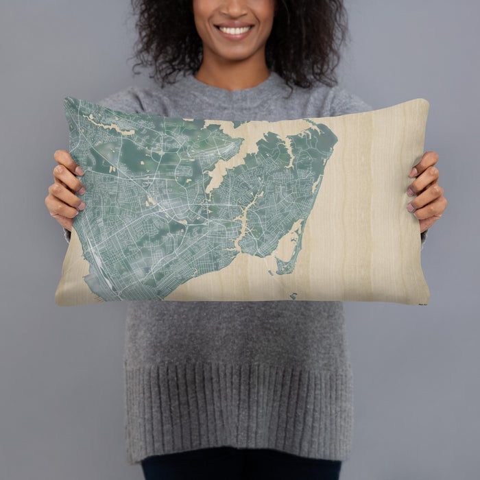 Person holding 20x12 Custom Hampton Virginia Map Throw Pillow in Afternoon