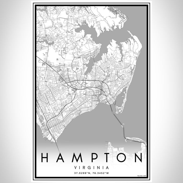 Hampton Virginia Map Print Portrait Orientation in Classic Style With Shaded Background