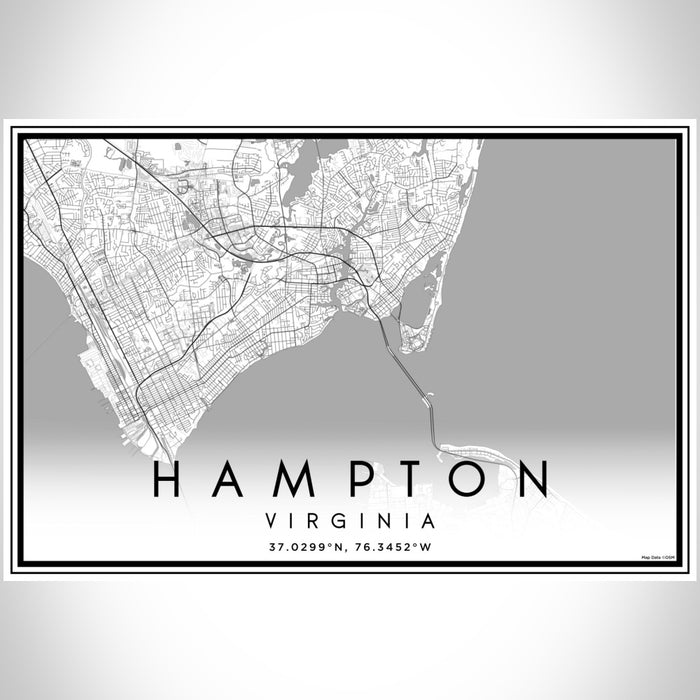 Hampton Virginia Map Print Landscape Orientation in Classic Style With Shaded Background