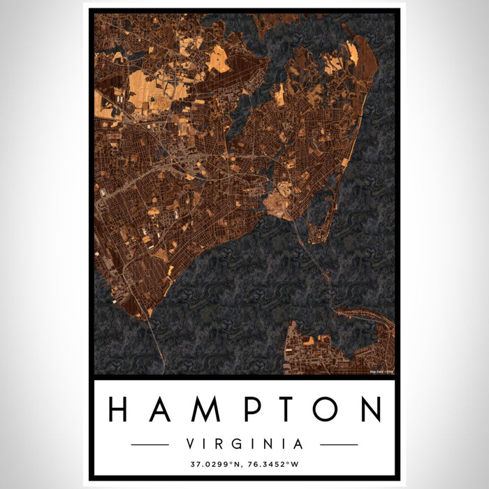 Hampton Virginia Map Print Portrait Orientation in Ember Style With Shaded Background