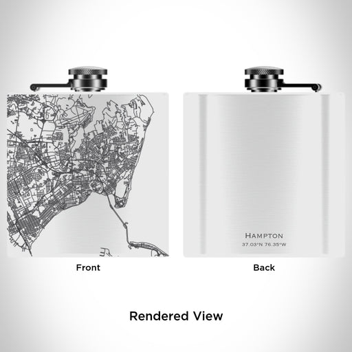 Rendered View of Hampton Virginia Map Engraving on 6oz Stainless Steel Flask in White
