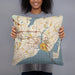 Person holding 18x18 Custom Hampton Virginia Map Throw Pillow in Woodblock