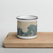 Front View Custom Hanalei Hawaii Map Enamel Mug in Afternoon on Cutting Board