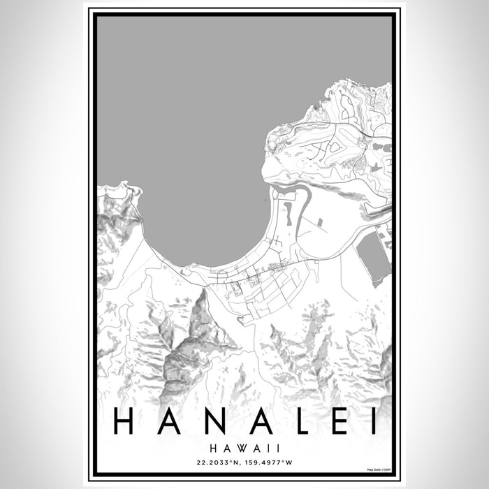 Hanalei Hawaii Map Print Portrait Orientation in Classic Style With Shaded Background