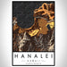 Hanalei Hawaii Map Print Portrait Orientation in Ember Style With Shaded Background