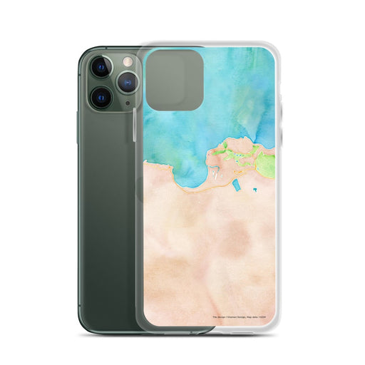 Custom Hanalei Hawaii Map Phone Case in Watercolor on Table with Laptop and Plant