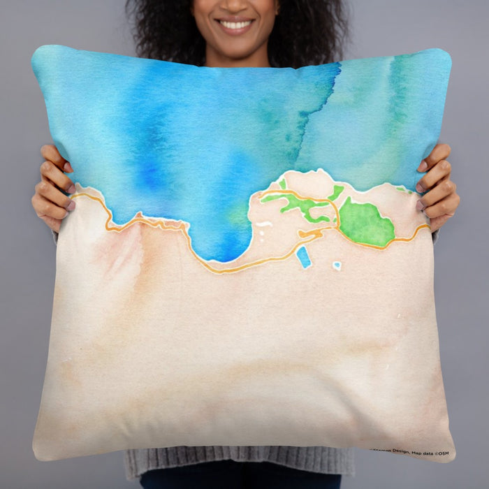 Person holding 22x22 Custom Hanalei Hawaii Map Throw Pillow in Watercolor