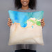 Person holding 18x18 Custom Hanalei Hawaii Map Throw Pillow in Watercolor
