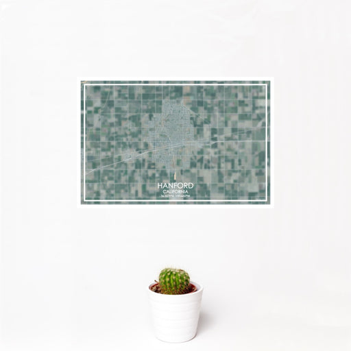 12x18 Hanford California Map Print Landscape Orientation in Afternoon Style With Small Cactus Plant in White Planter