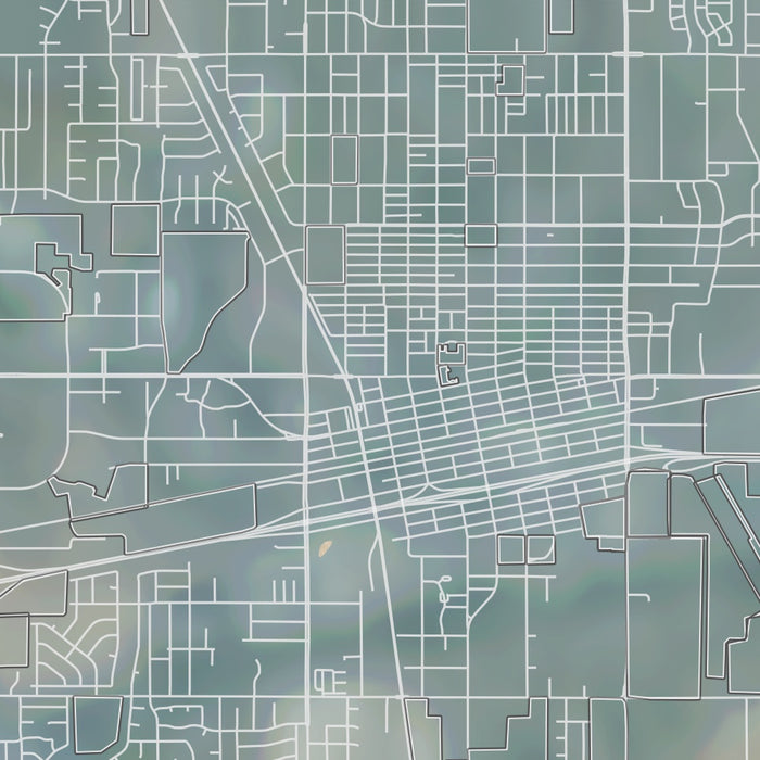 Hanford California Map Print in Afternoon Style Zoomed In Close Up Showing Details