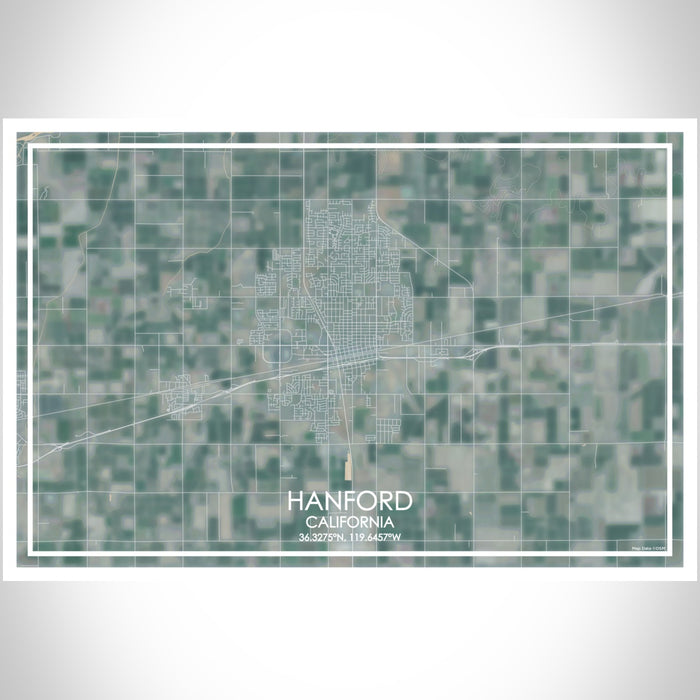 Hanford California Map Print Landscape Orientation in Afternoon Style With Shaded Background