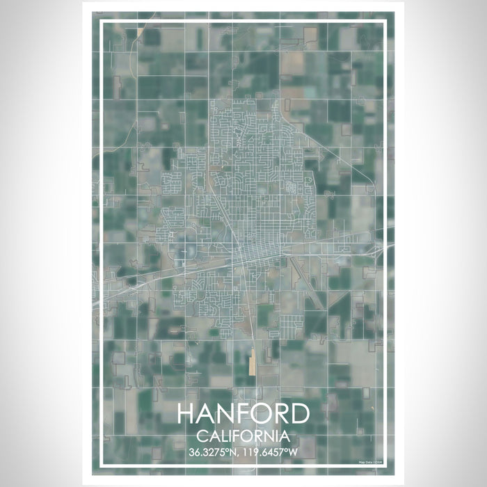 Hanford California Map Print Portrait Orientation in Afternoon Style With Shaded Background