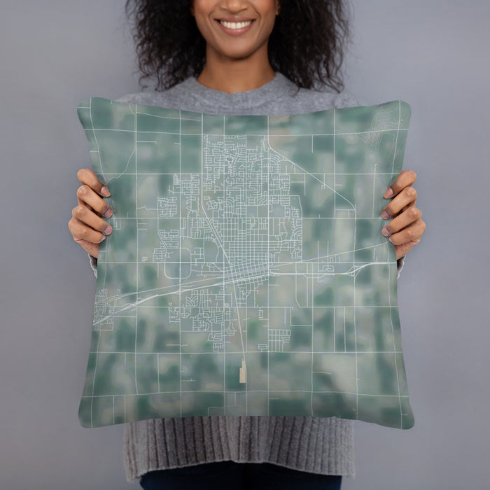 Person holding 18x18 Custom Hanford California Map Throw Pillow in Afternoon