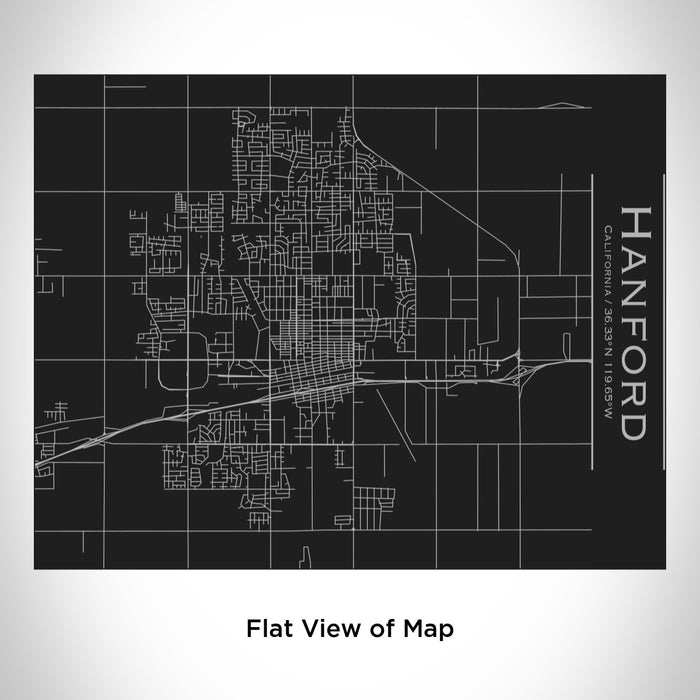 Rendered View of Hanford California Map Engraving on 20oz Stainless Steel Insulated Bottle with Bamboo Top in Black