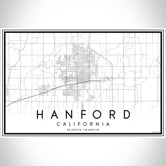 Hanford California Map Print Landscape Orientation in Classic Style With Shaded Background
