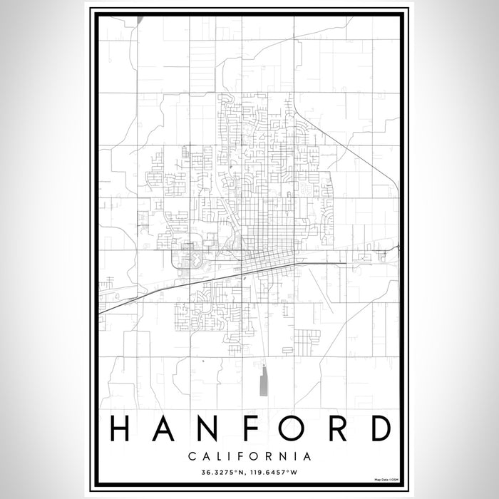 Hanford California Map Print Portrait Orientation in Classic Style With Shaded Background