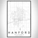 Hanford California Map Print Portrait Orientation in Classic Style With Shaded Background