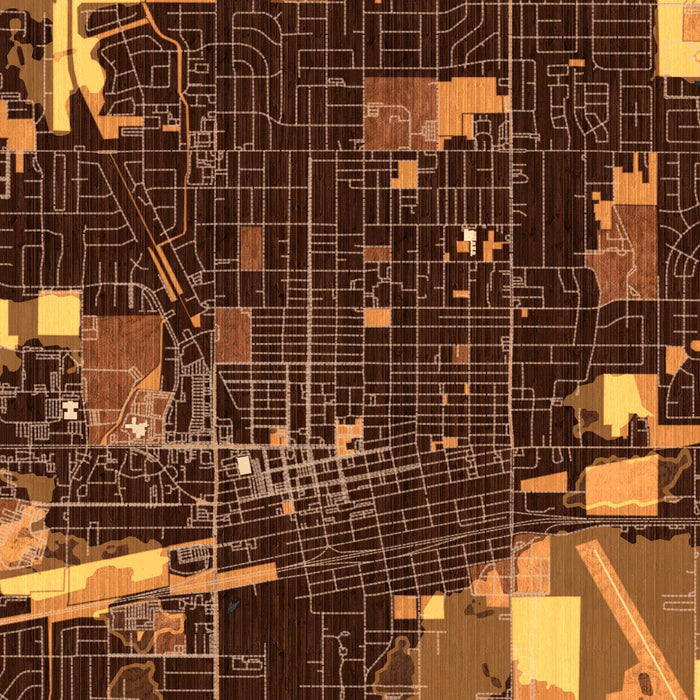 Hanford California Map Print in Ember Style Zoomed In Close Up Showing Details