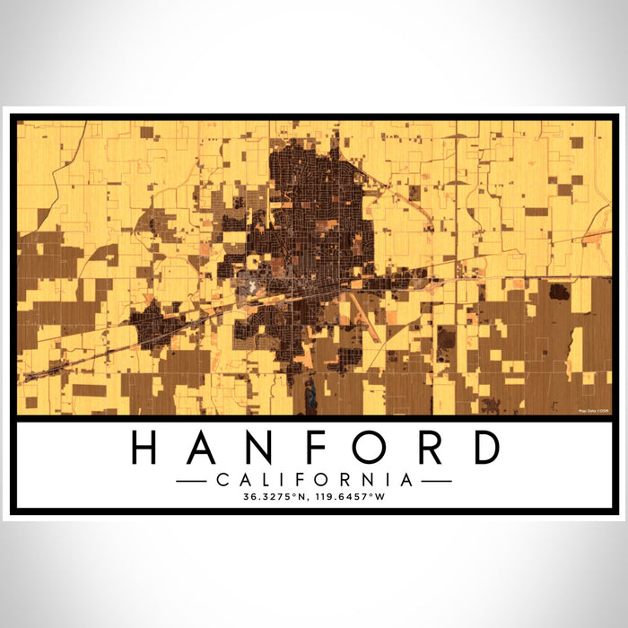Hanford California Map Print Landscape Orientation in Ember Style With Shaded Background