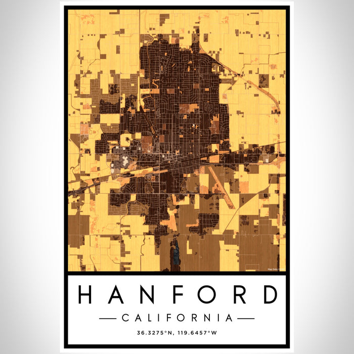 Hanford California Map Print Portrait Orientation in Ember Style With Shaded Background