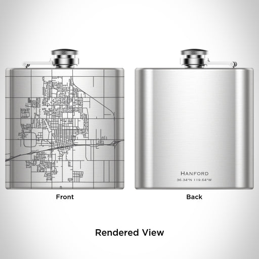 Rendered View of Hanford California Map Engraving on 6oz Stainless Steel Flask
