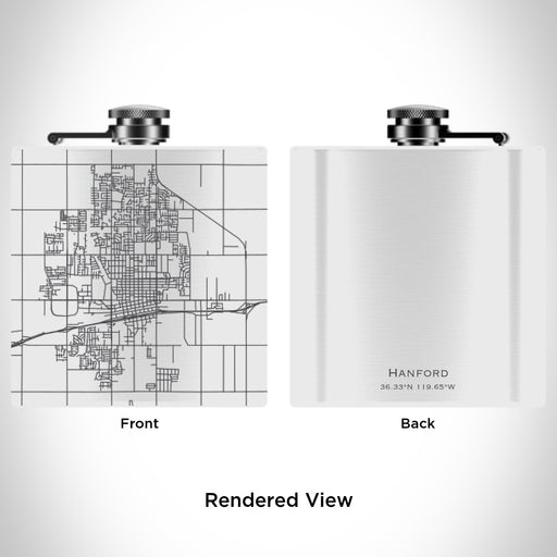 Rendered View of Hanford California Map Engraving on 6oz Stainless Steel Flask in White