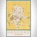 Hanford California Map Print Portrait Orientation in Woodblock Style With Shaded Background