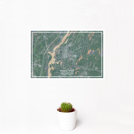 12x18 Hanover New Hampshire Map Print Landscape Orientation in Afternoon Style With Small Cactus Plant in White Planter