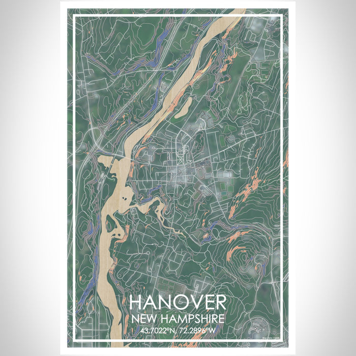 Hanover New Hampshire Map Print Portrait Orientation in Afternoon Style With Shaded Background
