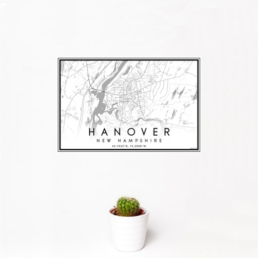 12x18 Hanover New Hampshire Map Print Landscape Orientation in Classic Style With Small Cactus Plant in White Planter