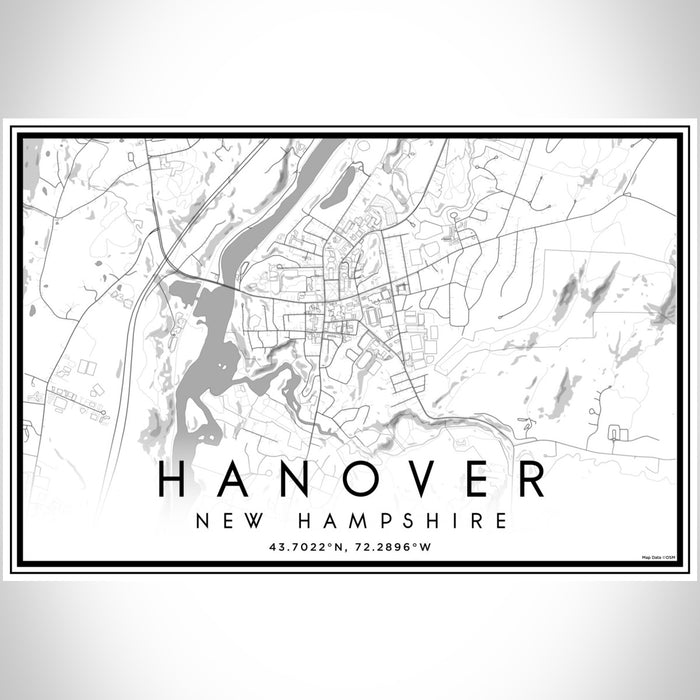 Hanover New Hampshire Map Print Landscape Orientation in Classic Style With Shaded Background