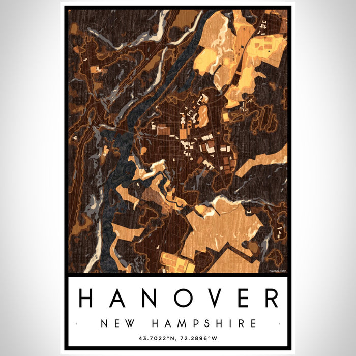 Hanover New Hampshire Map Print Portrait Orientation in Ember Style With Shaded Background