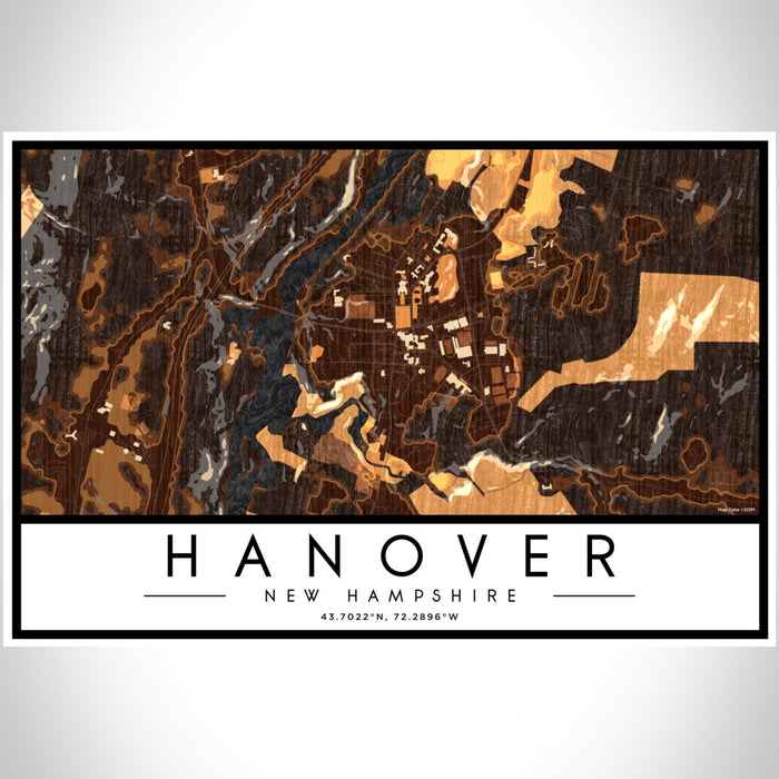 Hanover New Hampshire Map Print Landscape Orientation in Ember Style With Shaded Background