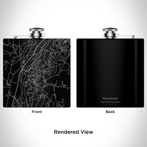 Rendered View of Hanover New Hampshire Map Engraving on 6oz Stainless Steel Flask in Black