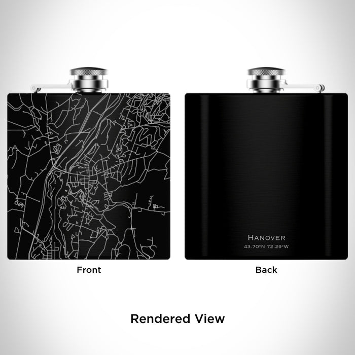 Rendered View of Hanover New Hampshire Map Engraving on 6oz Stainless Steel Flask in Black