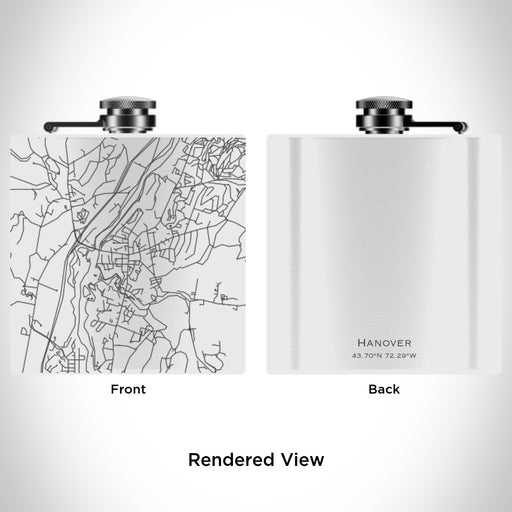 Rendered View of Hanover New Hampshire Map Engraving on 6oz Stainless Steel Flask in White