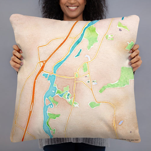 Person holding 22x22 Custom Hanover New Hampshire Map Throw Pillow in Watercolor