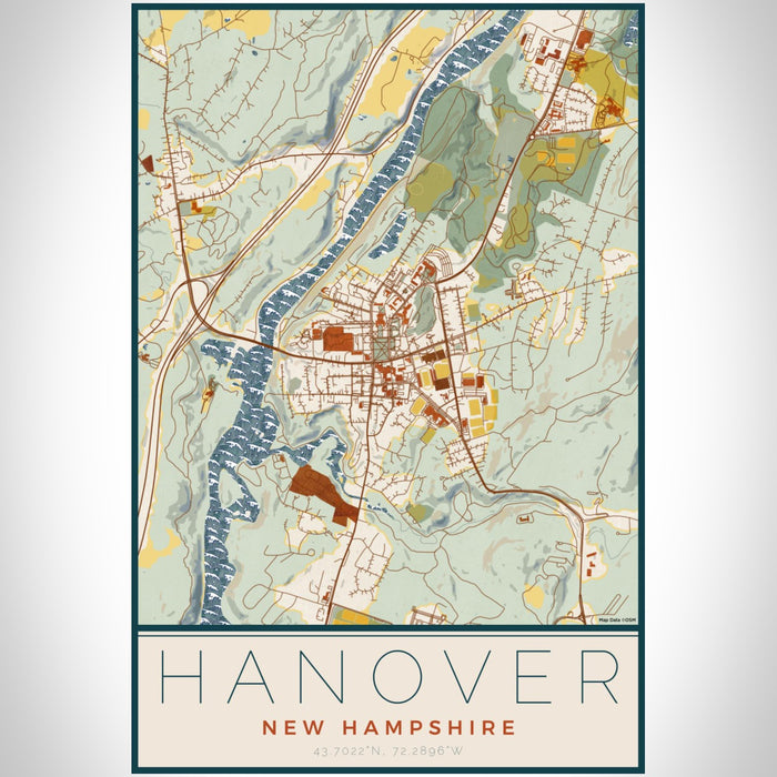 Hanover New Hampshire Map Print Portrait Orientation in Woodblock Style With Shaded Background