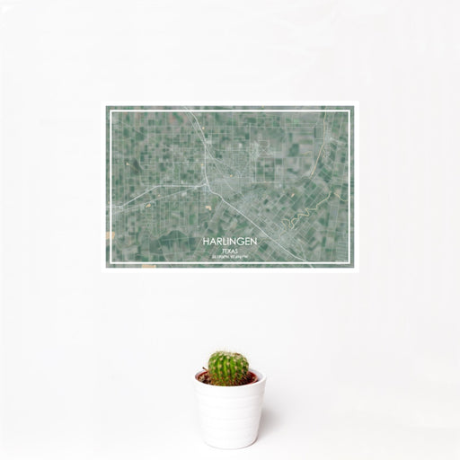 12x18 Harlingen Texas Map Print Landscape Orientation in Afternoon Style With Small Cactus Plant in White Planter