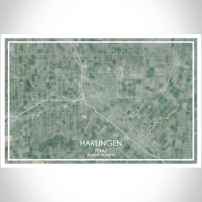 Harlingen Texas Map Print Landscape Orientation in Afternoon Style With Shaded Background