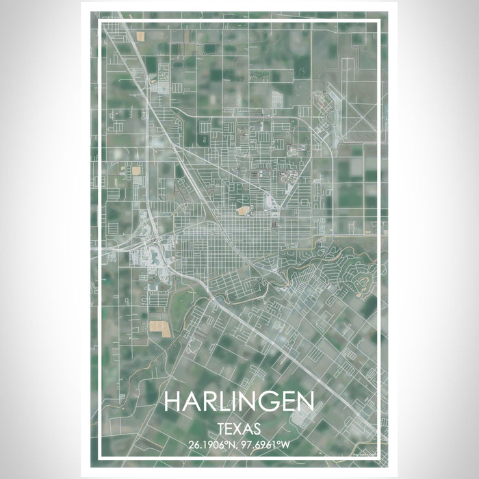 Harlingen Texas Map Print Portrait Orientation in Afternoon Style With Shaded Background