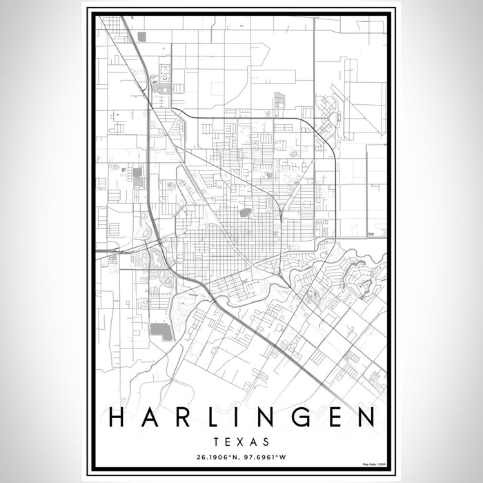 Harlingen Texas Map Print Portrait Orientation in Classic Style With Shaded Background